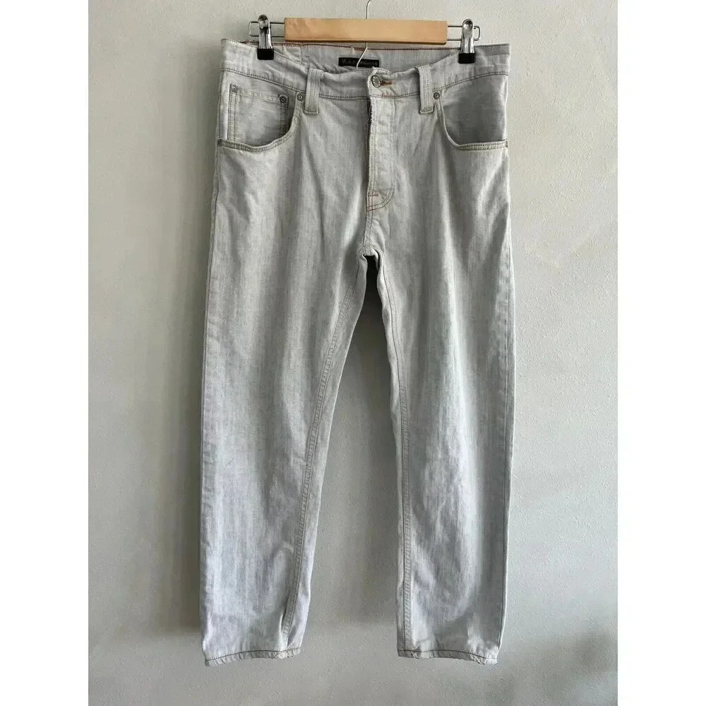 Nudie Jeans Mens 32 X 27 Blue Light Gray Wash Denim Pants Faded Stretch Casual